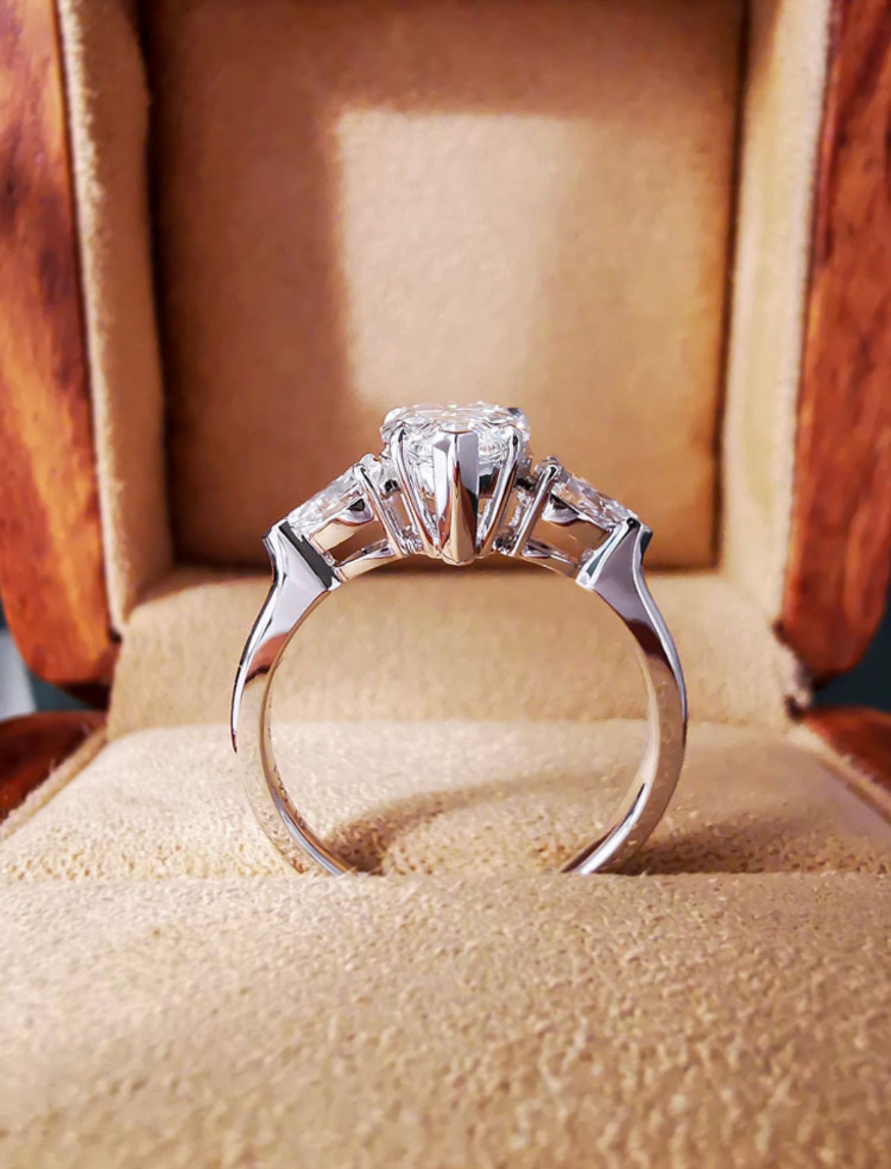 5.0CT Pear Cut Three Stone Authentic Diamond Ring in 18K White Gold | Engagement, Promise & Anniversary