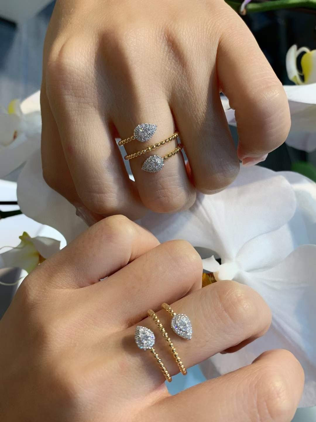 Luxury Double Teardrop Diamond Ring