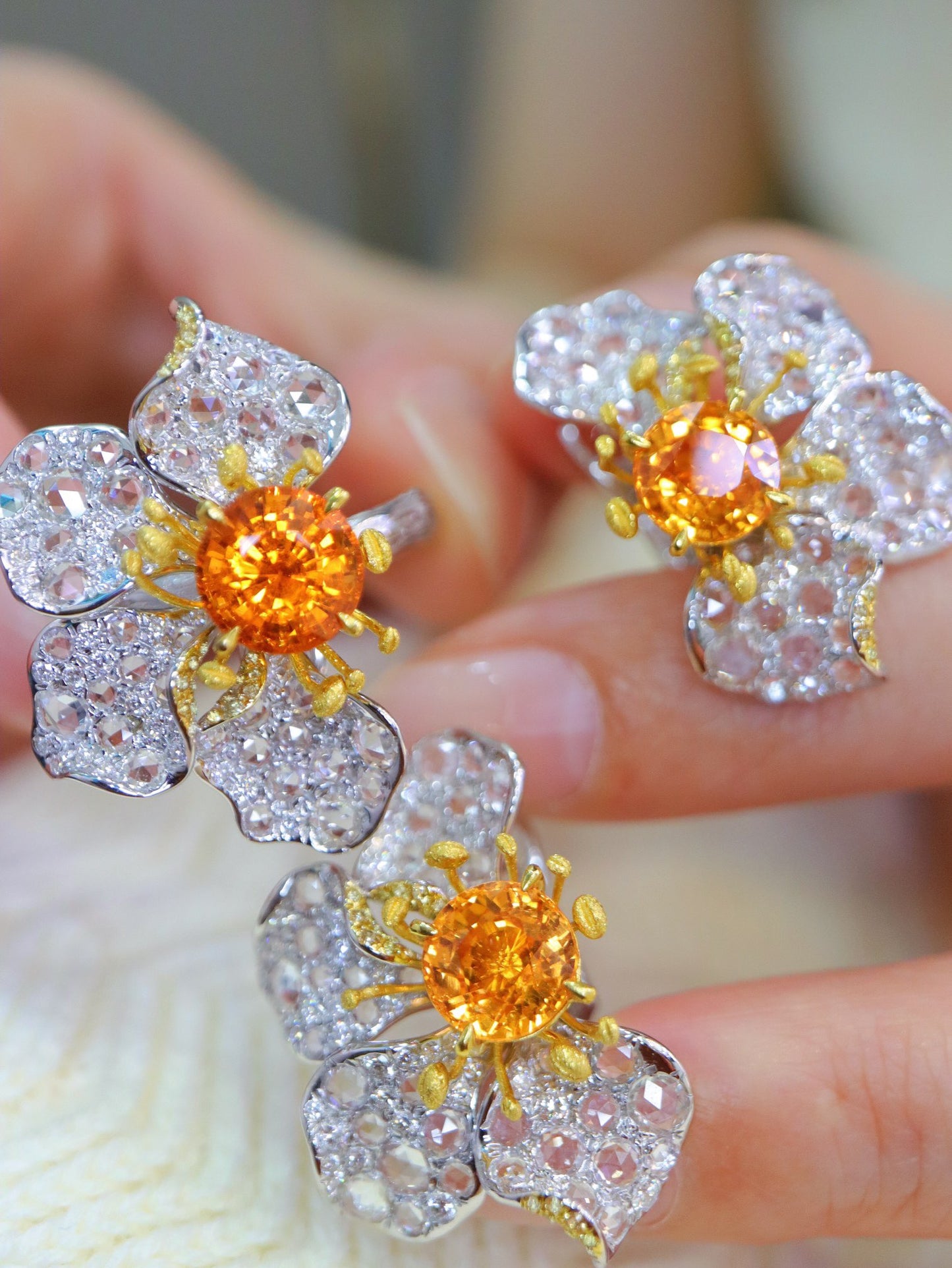 Spessartite Garnet Set with 18K Gold and Diamonds