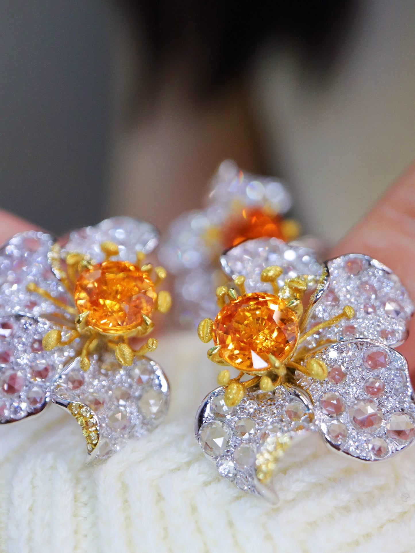 Spessartite Garnet Set with 18K Gold and Diamonds