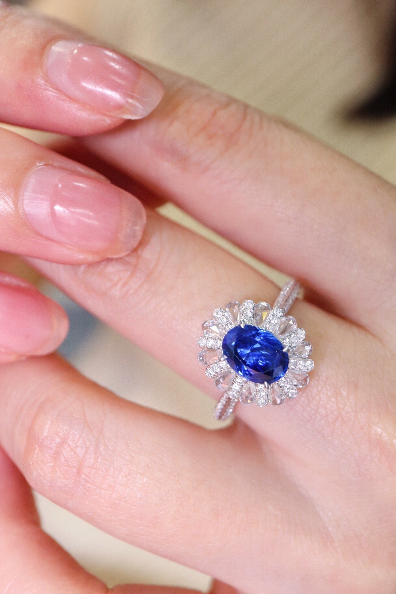Stunning 1.56ct Royal Blue Sapphire 18K Gold and Diamond Ring