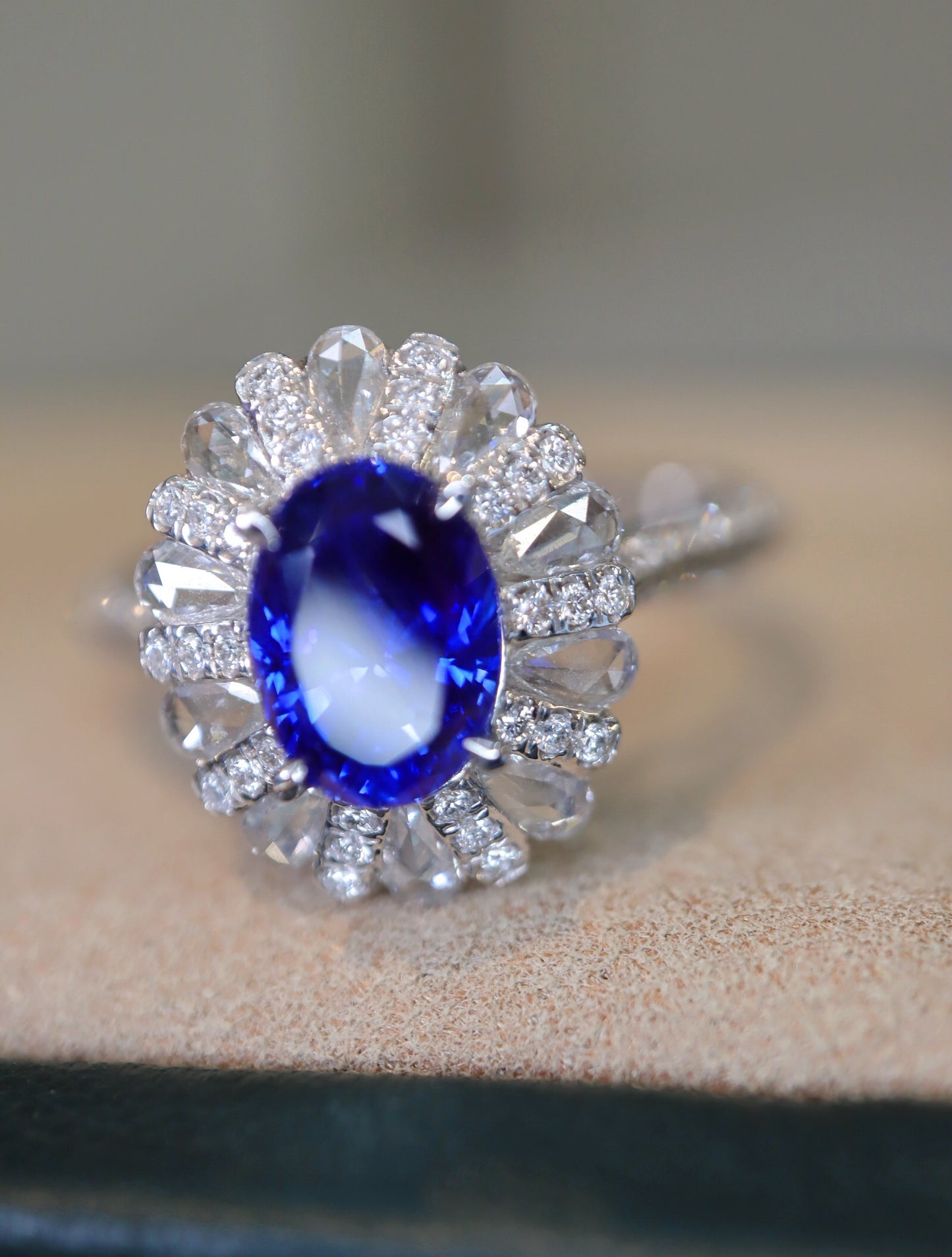 Stunning 1.56ct Royal Blue Sapphire 18K Gold and Diamond Ring