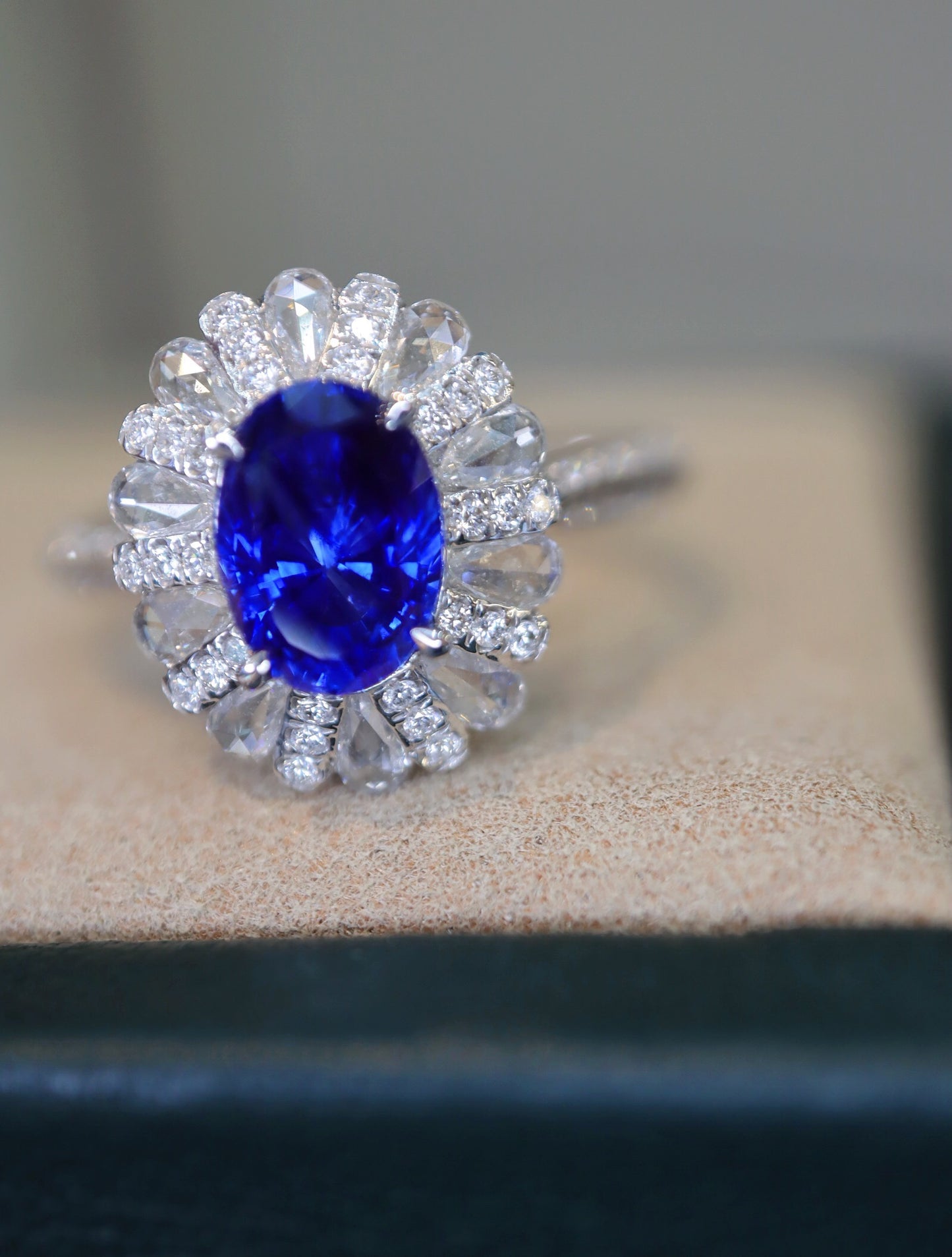 Stunning 1.56ct Royal Blue Sapphire 18K Gold and Diamond Ring