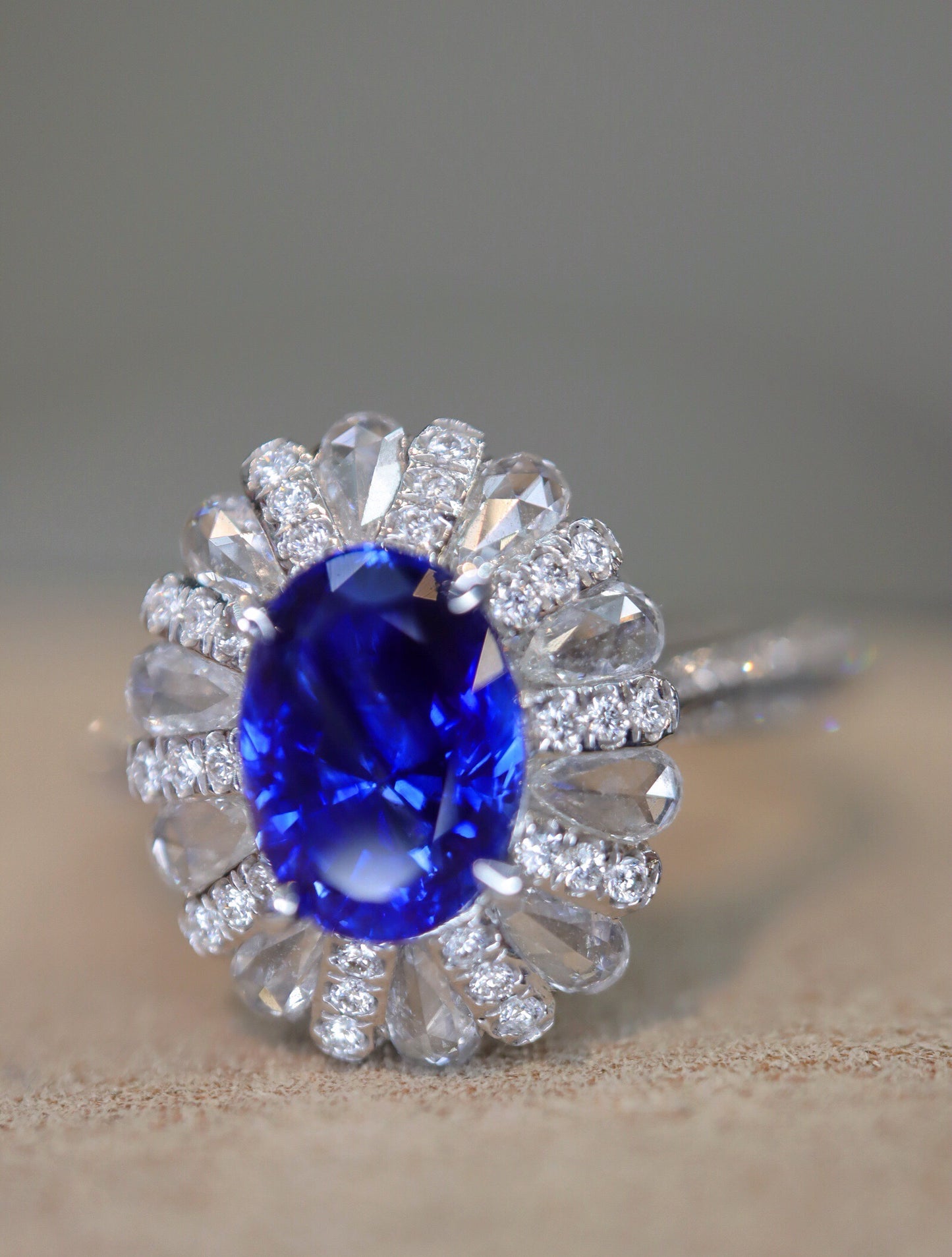 Stunning 1.56ct Royal Blue Sapphire 18K Gold and Diamond Ring