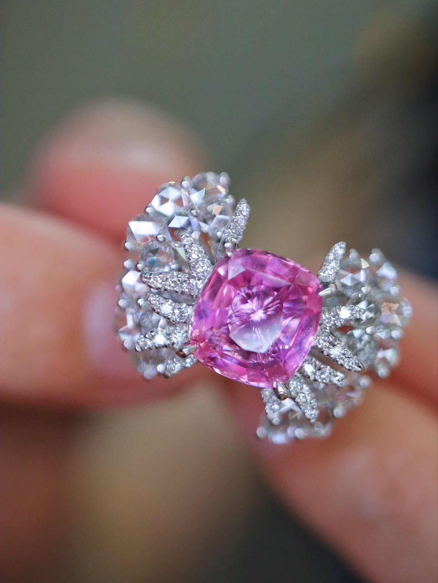 Enchanting 2.04ct Pink Sapphire Butterfly 18K Gold and Diamond Ring