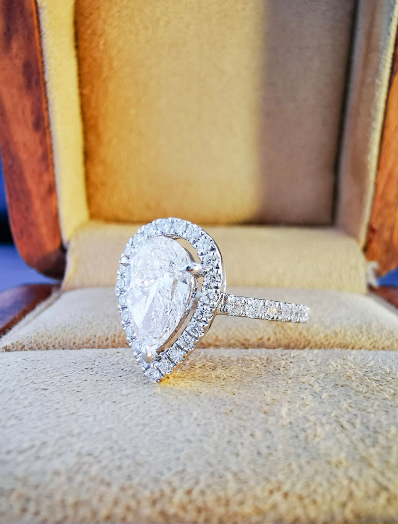 2.0CT Pear Cut Diamond Halo Ring in 18K White Gold | Engagement, Promise & Anniversary