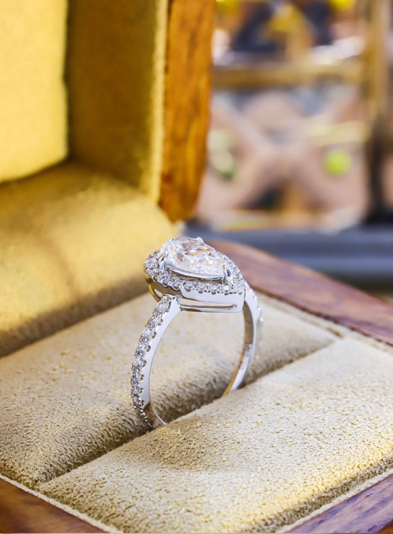 2.0CT Pear Cut Diamond Halo Ring in 18K White Gold | Engagement, Promise & Anniversary