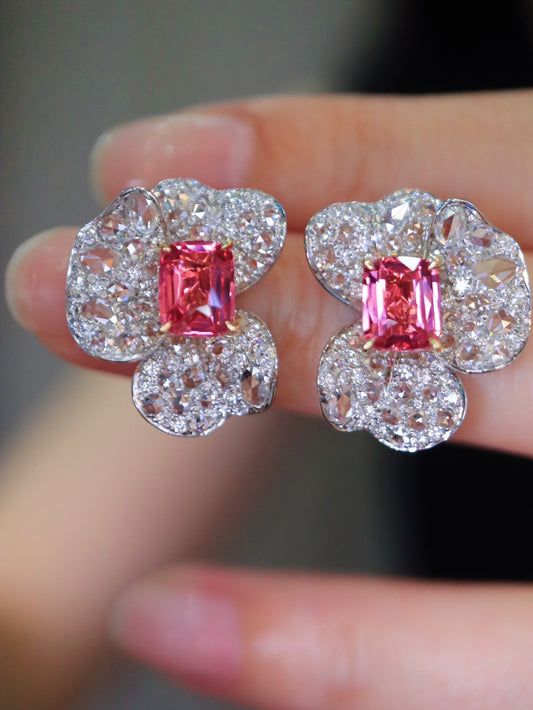 Exquisite 2.04ct Mahenge Spinel 18K Gold Diamond Earrings