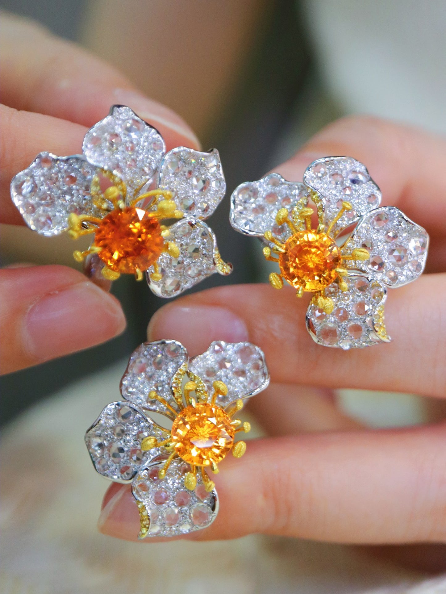 Spessartite Garnet Set with 18K Gold and Diamonds