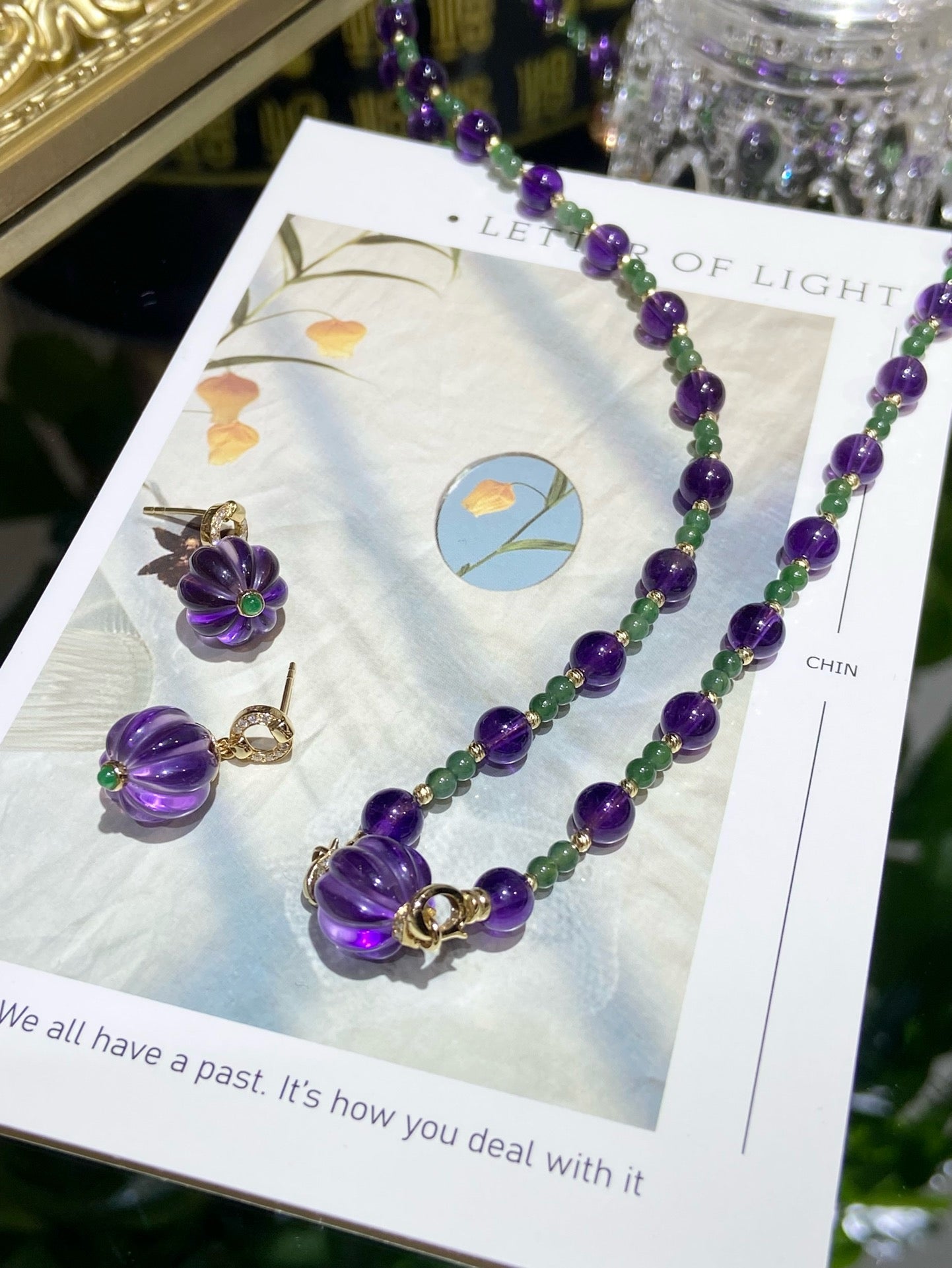 Serwa Jewellery | Amethyst Pumpkin Set – Earrings & Necklace in 18K Gold