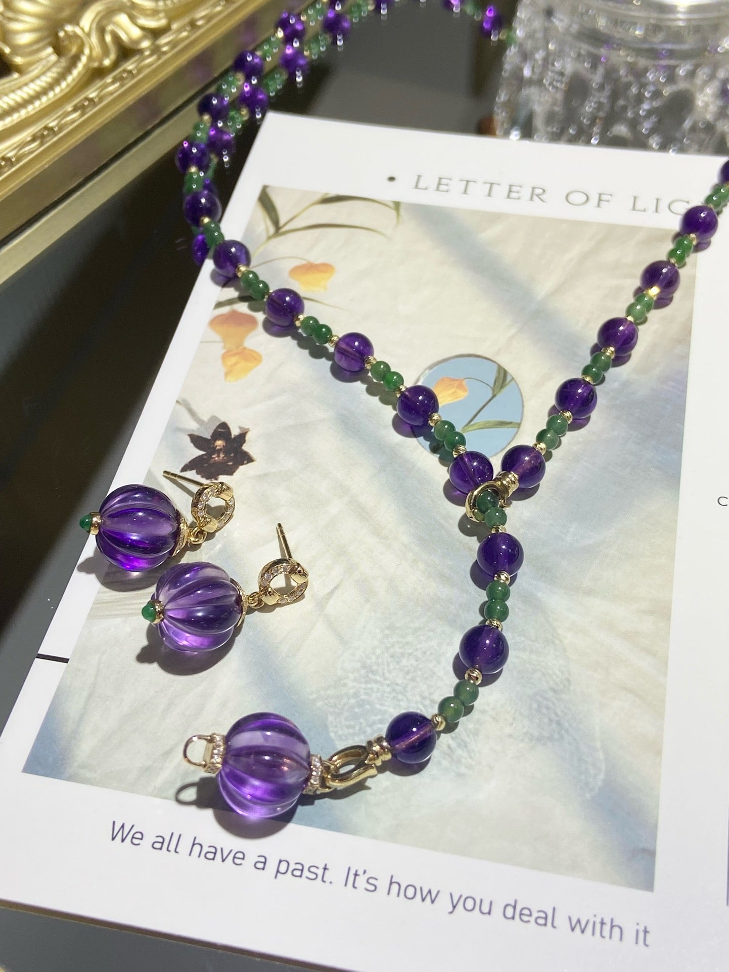 Serwa Jewellery | Amethyst Pumpkin Set – Earrings & Necklace in 18K Gold