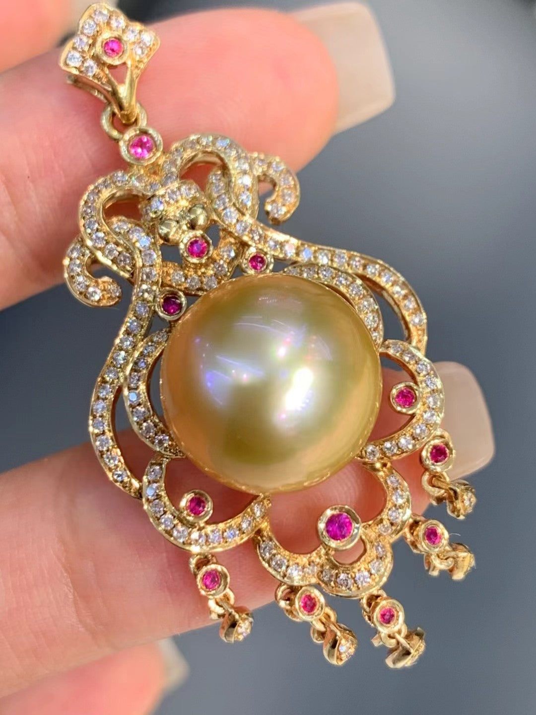 Serwa Jewellery | Royal Radiance – South Sea Golden Pearl & Ruby Pendant