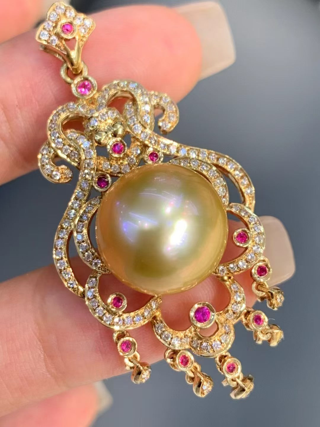 Serwa Jewellery | Royal Radiance – South Sea Golden Pearl & Ruby Pendant
