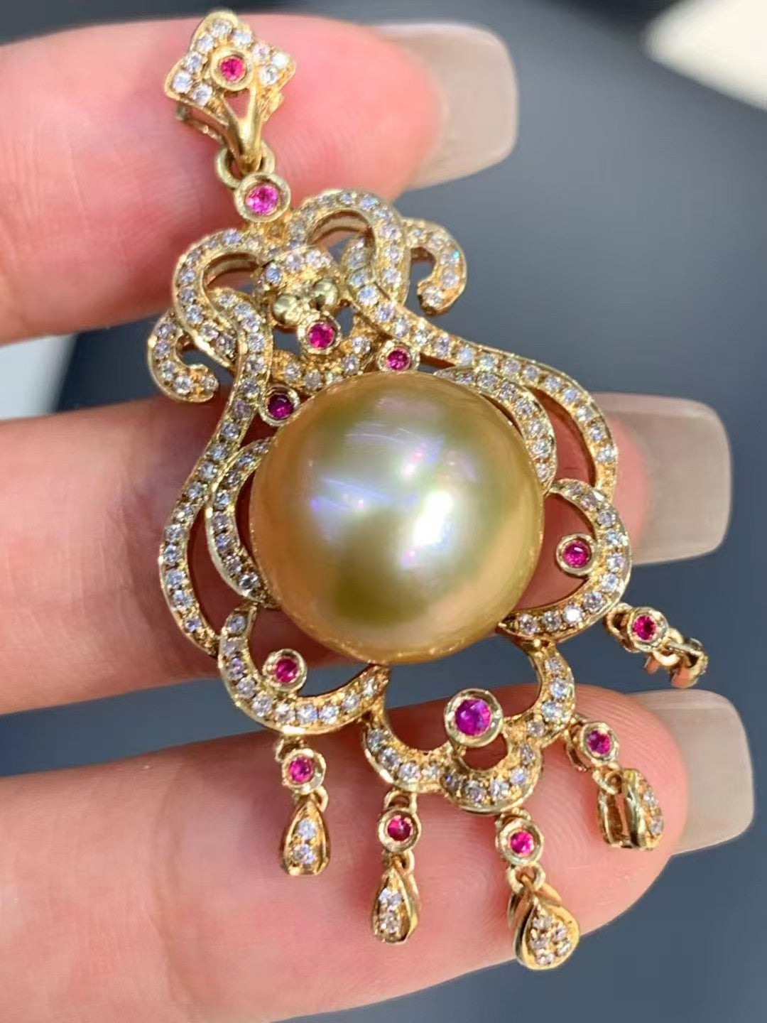 Serwa Jewellery | Royal Radiance – South Sea Golden Pearl & Ruby Pendant