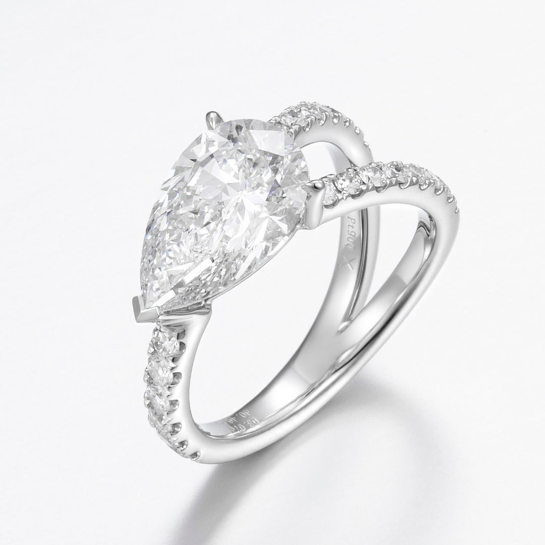 Serwa Jewellery | Pear-Cut Pavé Solitaire – PT900 Lab-Grown Diamond Ring