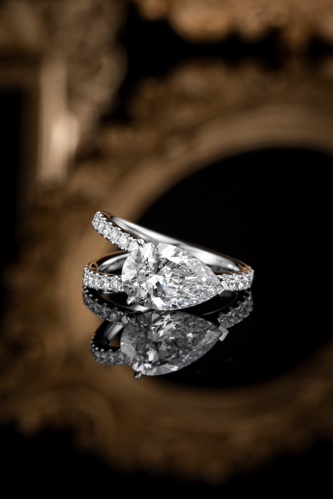 Serwa Jewellery | Pear-Cut Pavé Solitaire – PT900 Lab-Grown Diamond Ring
