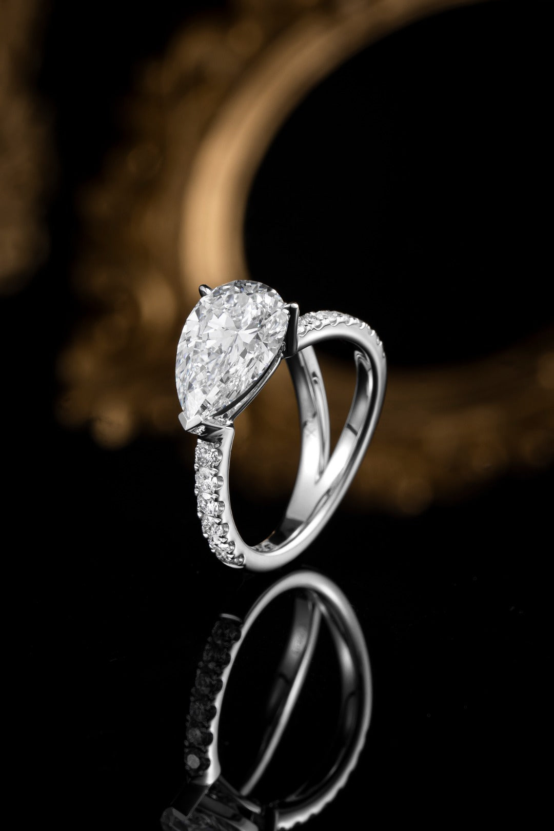Serwa Jewellery | Pear-Cut Pavé Solitaire – PT900 Lab-Grown Diamond Ring