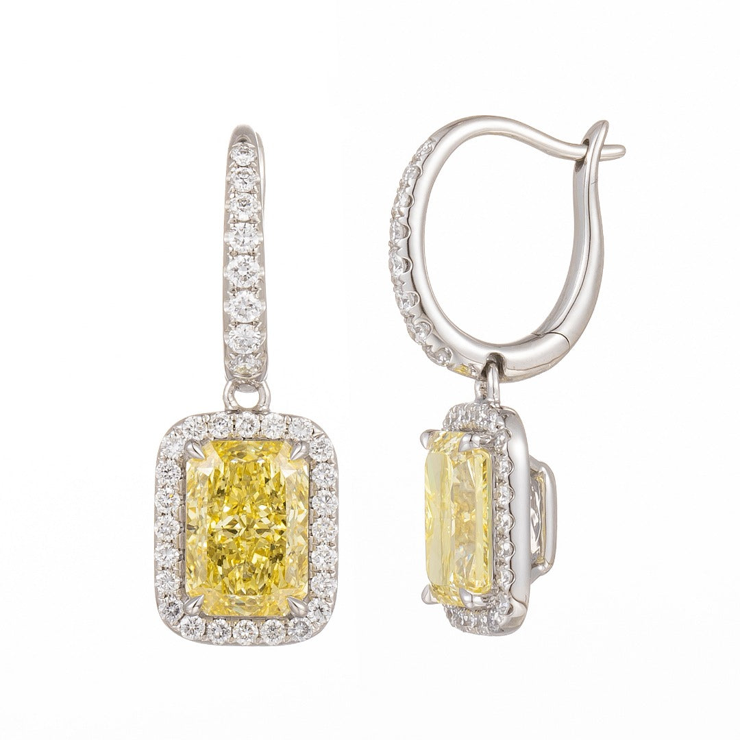 Serwa Jewellery | Radiant Halo Drop – PT900 Lab-Grown Yellow Diamond Earrings