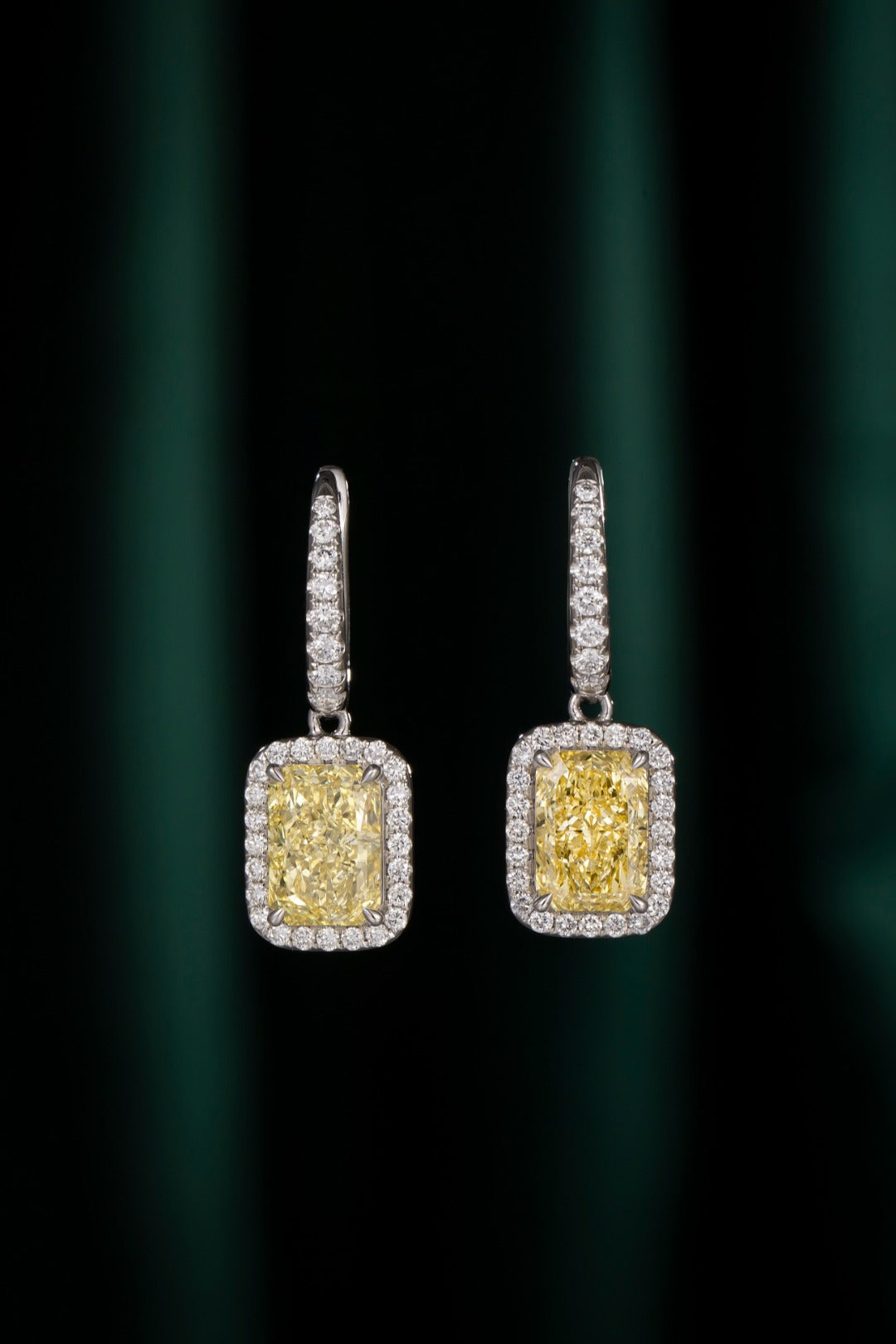 Serwa Jewellery | Radiant Halo Drop – PT900 Lab-Grown Yellow Diamond Earrings
