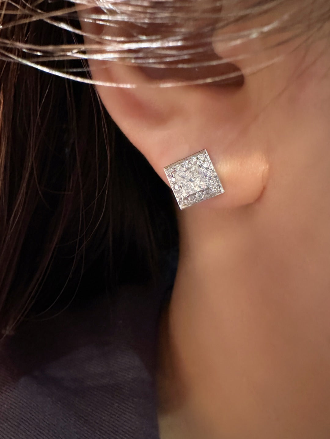 Serwa Jewellery | Geometric Halo – PT950 Lab-Grown Diamond Stud Earrings