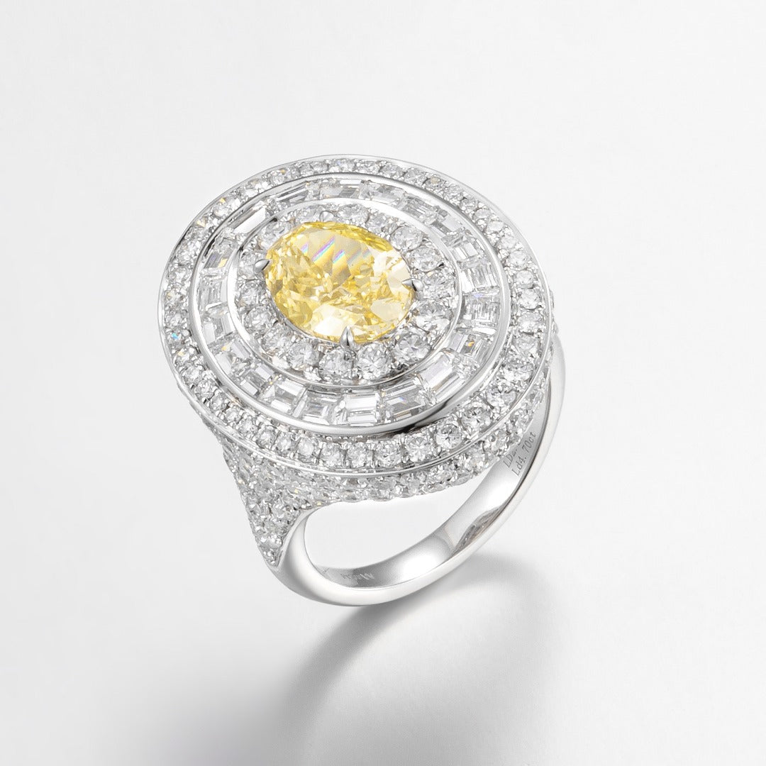 Serwa Jewellery | Radiant Orbit – PT900 Lab-Grown Yellow Diamond Ring