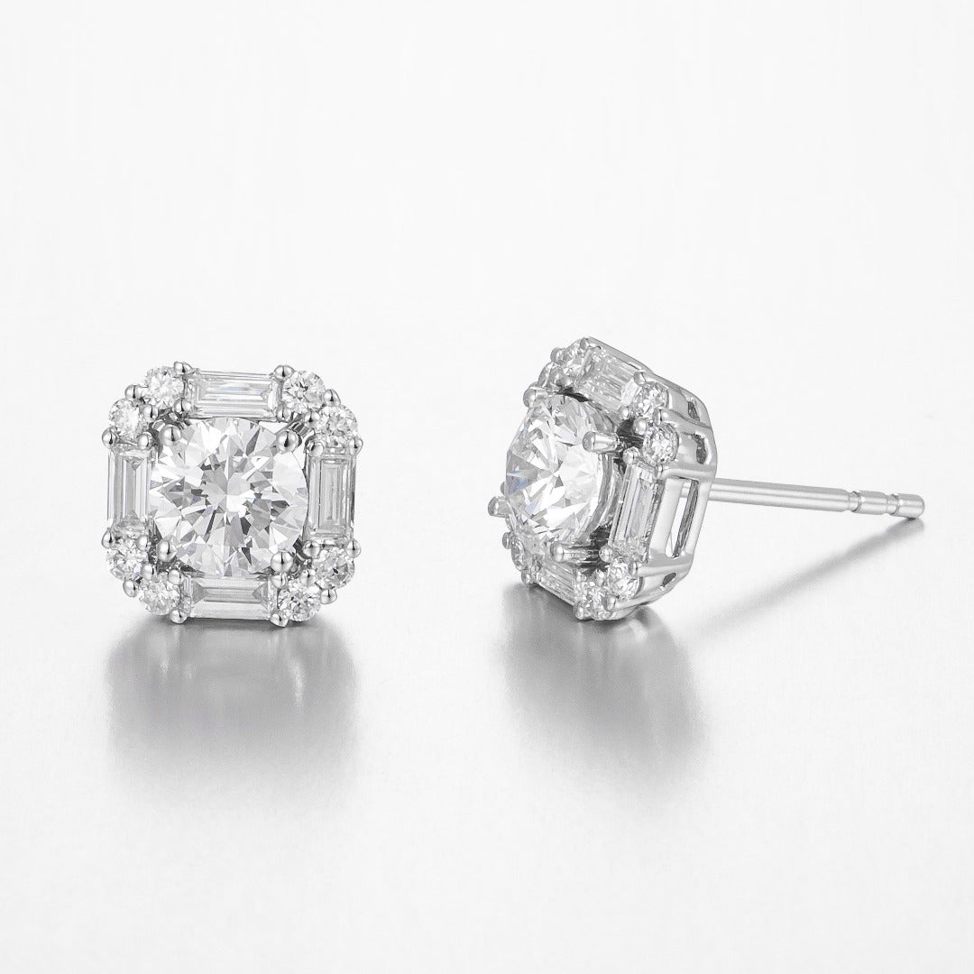 Serwa Jewellery | Architectural Halo – PT900 Lab-Grown Diamond Stud Earrings