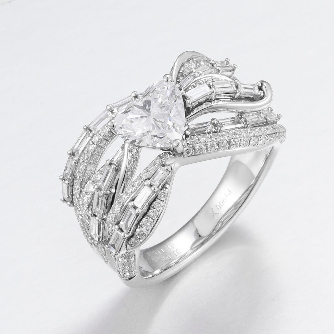 Serwa Jewellery | Sculpted Baguette Halo PT900 Lab-Grown Diamond Ring