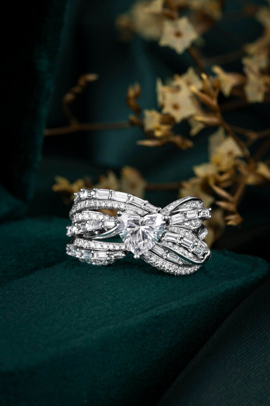 Serwa Jewellery | Sculpted Baguette Halo PT900 Lab-Grown Diamond Ring