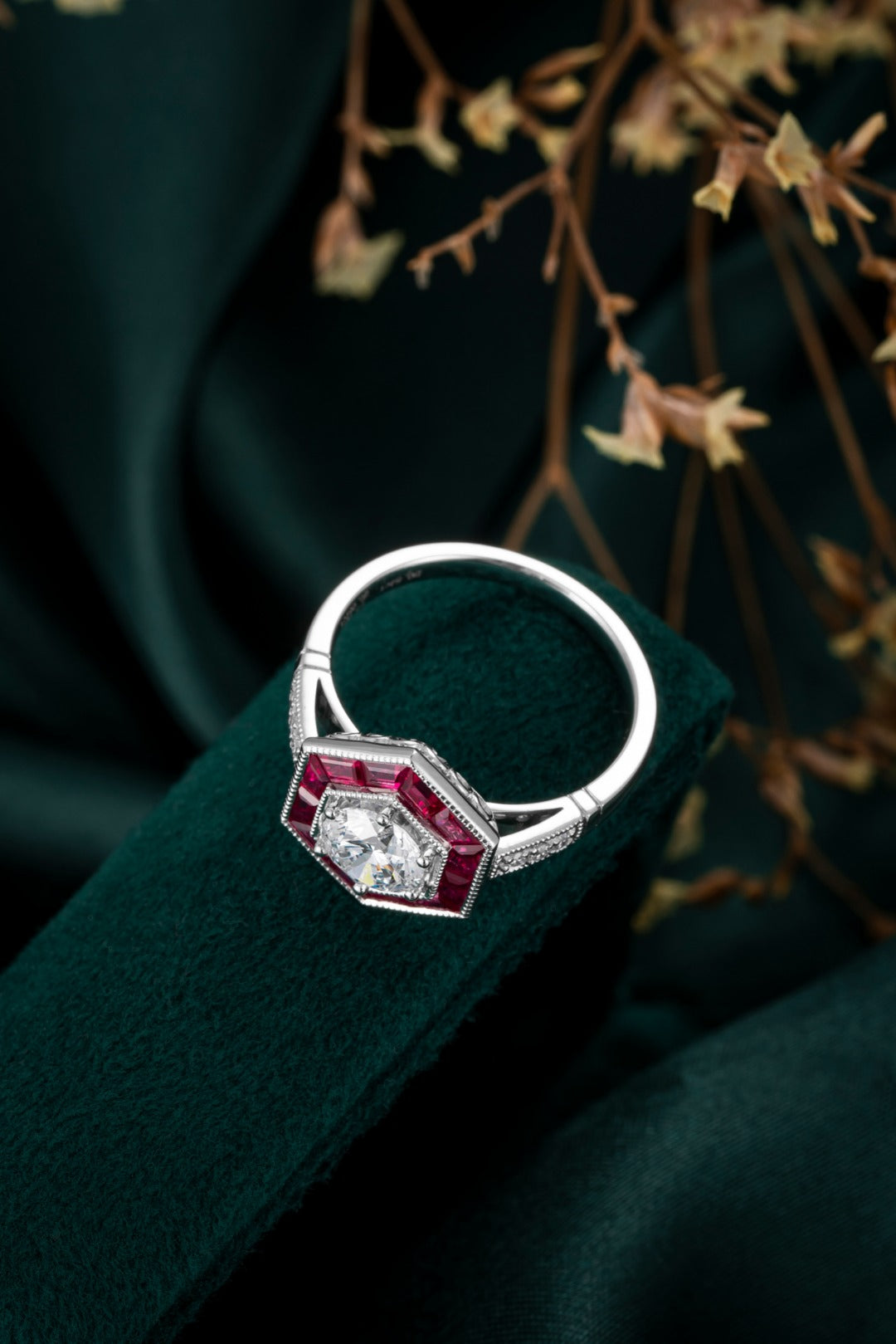 Serwa Jewellery | Crimson Halo – PT900 Lab-Grown Diamond & Ruby Ring