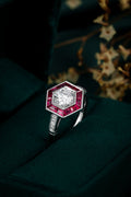 Serwa Jewellery | Crimson Halo – PT900 Lab-Grown Diamond & Ruby Ring
