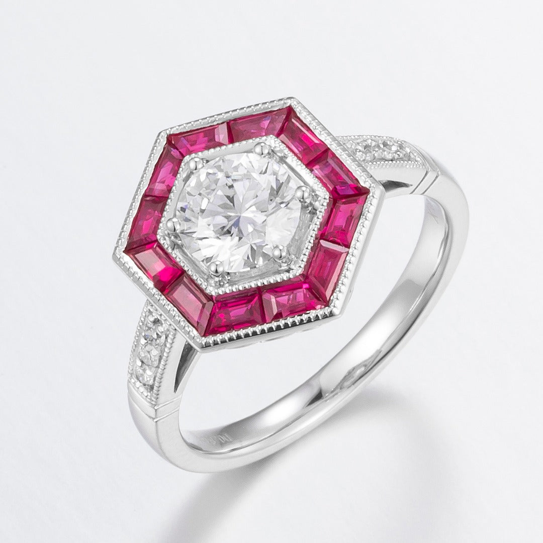 Serwa Jewellery | Crimson Halo – PT900 Lab-Grown Diamond & Ruby Ring