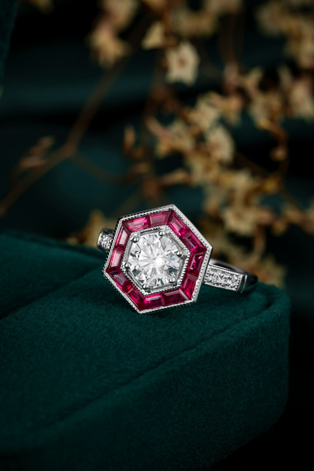 Serwa Jewellery | Crimson Halo – PT900 Lab-Grown Diamond & Ruby Ring