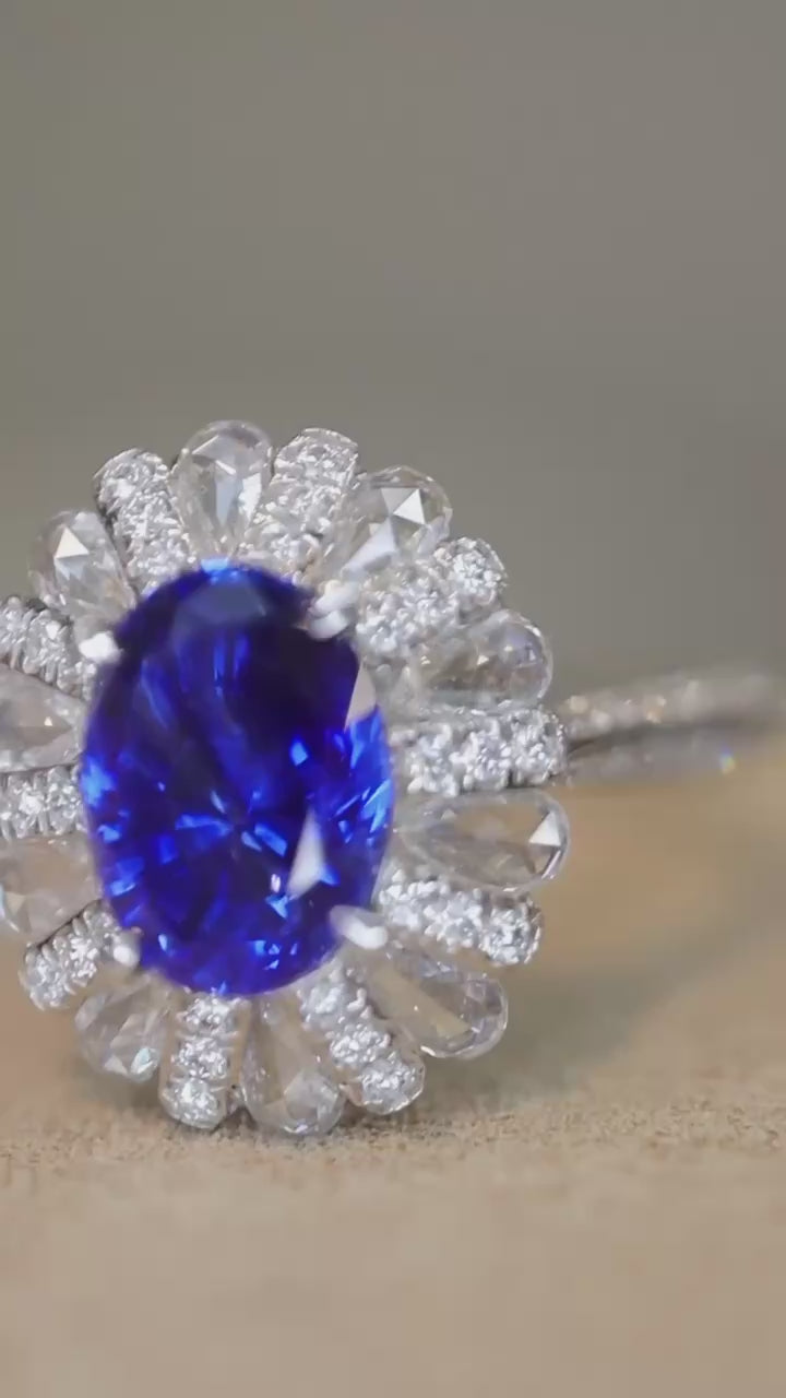 Serwa Jewellery | Stunning 1.56ct Royal Blue Sapphire 18K Gold and Diamond Ring