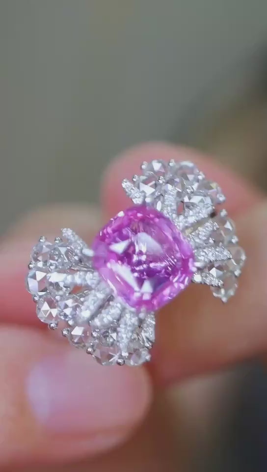 Serwa Jewellery | Enchanting 2.04ct Pink Sapphire Butterfly 18K Gold and Diamond Ring